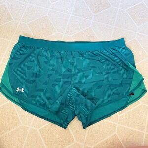 Under Armour Womens Fly By 2.0 Printed Shorts Teal Geo XXL 1350198 NEW